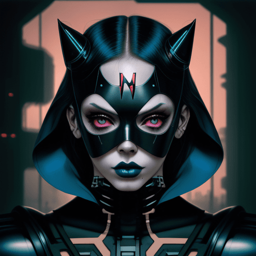 AI generated: Body portrait Photography, of the cyberpunk wearing a black super hero mask, 80 degree view, art by ...