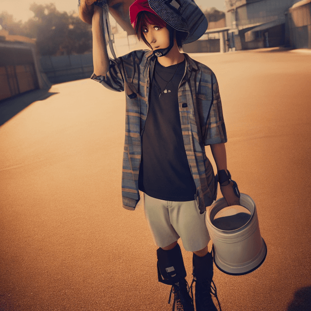 AI generated: cute anime boy wearing a bucket  hat and big boot, funko, 8k uhd, cinematic lighting, stunning envir...