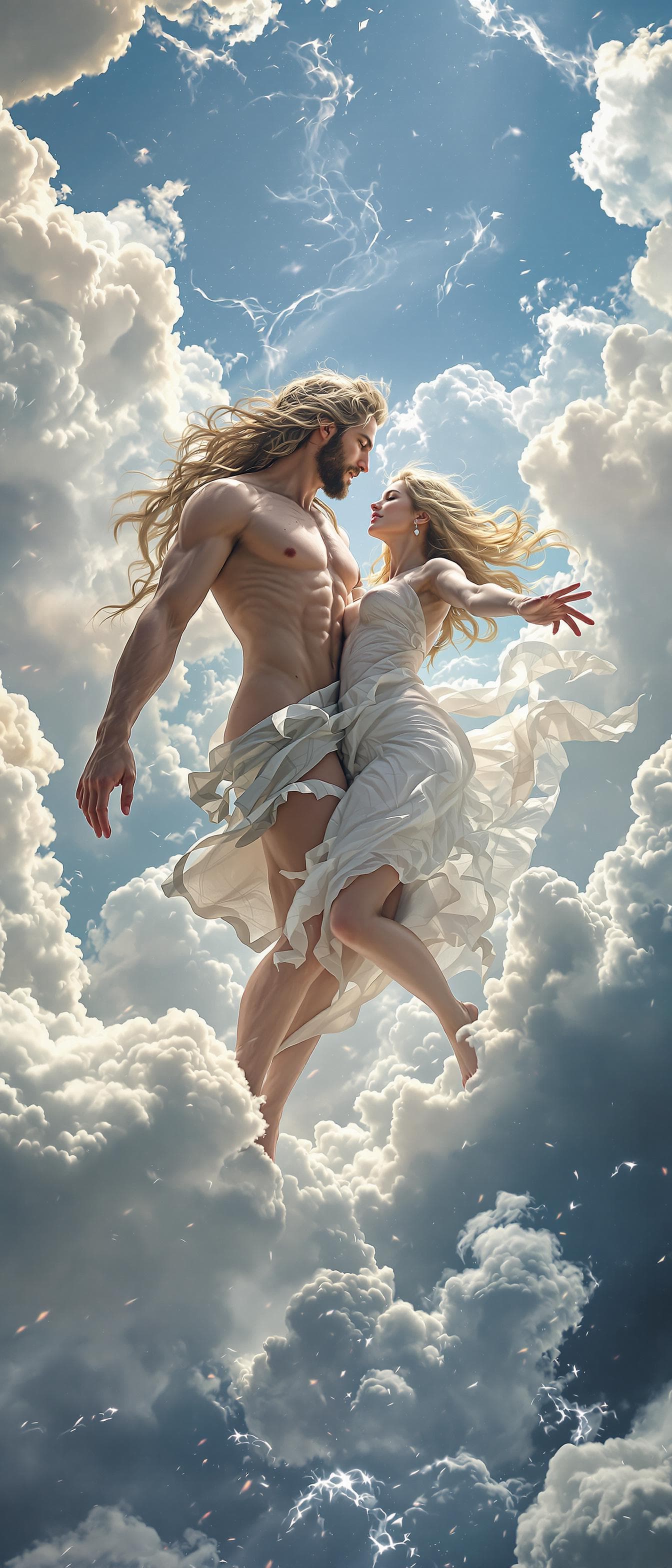 AI generated: Adam and eve in heaven .
Hyperrealistic. HDR .8k . Hyper details.  Hyper face details . 