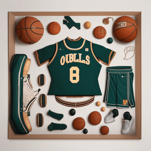 AI generated: a flat lay photography of vintage basketball outfit knolling :: Wes Anderson color palette, studio l...