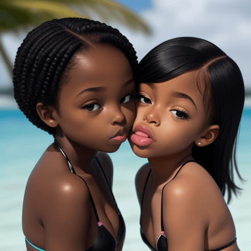 AI generated: two beautiful black girls in bikinis 8 years old kissing