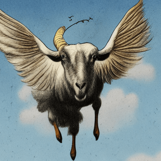 AI generated: a bird with the head of a goat is flying