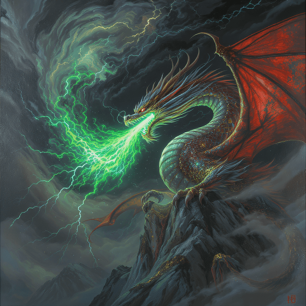 AI generated: Dragon King, a colossal Dragon King, its scales shimmering with iridescent gold and crimson, majesti...