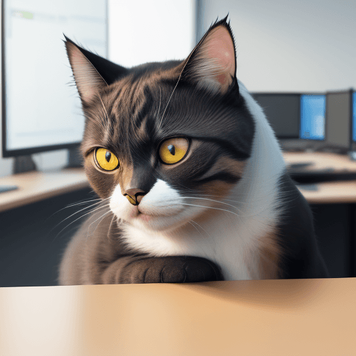 AI generated: cat is working at the office, acting like human, photorealistic, high details, masterpeace, 4k --v 5...
