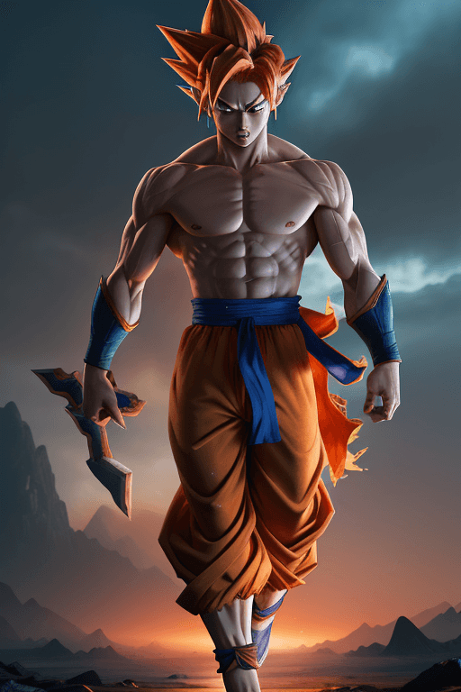 AI generated: Goku(ssjgod),(thin body:0.2), (red hair),(red eyes),
sumptuous artwork,breath of the wild, masterpie...