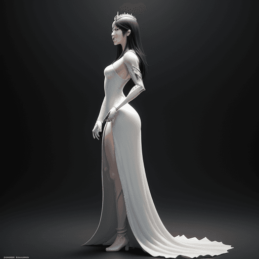 AI generated: Different angles,full body, black hair princess, white skin, silver dress cinematic lighting, abused...