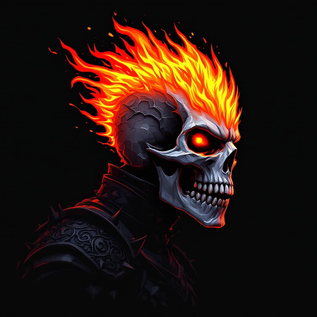 AI generated: The image is a digital illustration of a skull with orange and yellow flames on its head. The skull ...