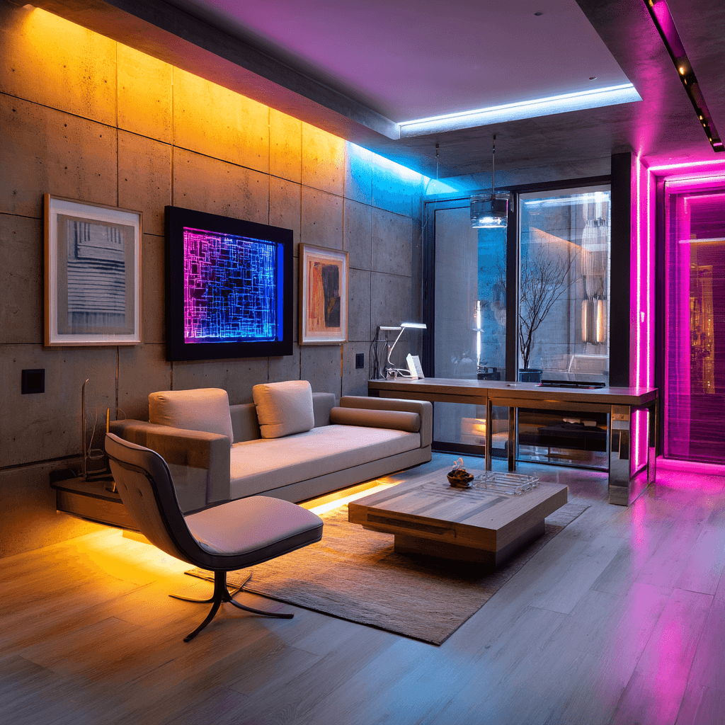 AI generated: photography, contemporary influence style, interior design, ergonomic furniture, hightech appliances...