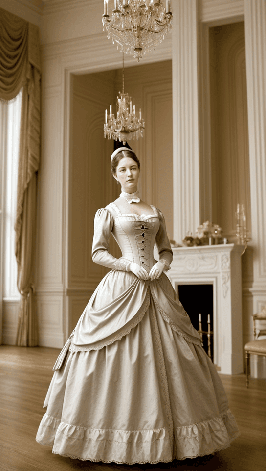 AI generated: Transport the viewer to the elegance of the mid-19th century with a meticulously designed fashion co...