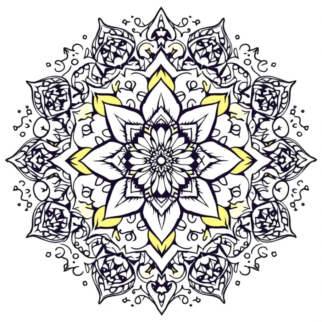 AI generated: Create a mandala featuring a blooming flower in the center, surrounded by intricate patterns of star...