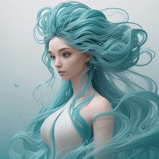 AI generated:  an image of a person with a flowing, sculptural hairstyle and garment that echo the movement of wat...