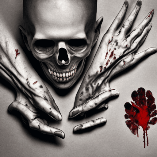 AI generated: Scary, 1boy, blood, hand prints, silver, red, piecing, mature, leaves