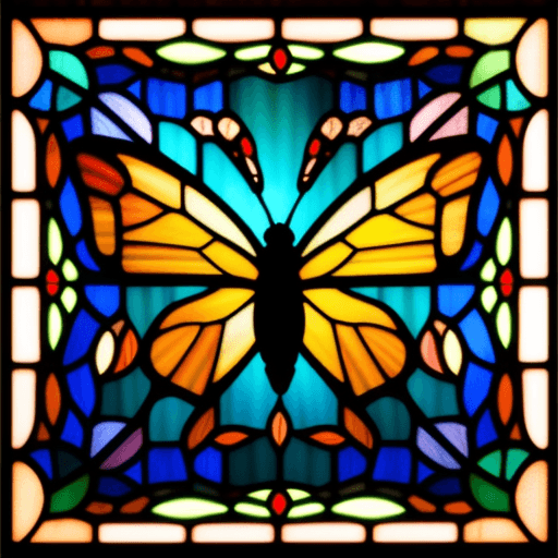 AI generated: butterfly, stained glass tiffany, minimalism, ukrainian folklore, simple 