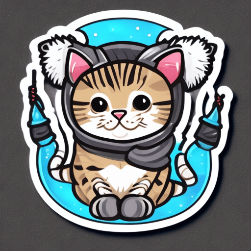 AI generated: cute baby cat with earmuffs in winter wonderland sticker in an easy vector style, happy, glowing lig...