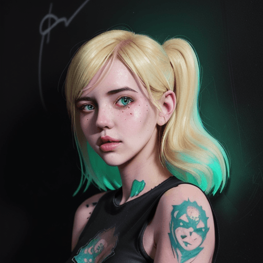 AI generated: highly detailed portrait of blonde tatto girl mini dress by atey ghailan, by greg rutkowski, by greg...