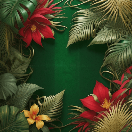 AI generated: abstract art, lush foliage patterns and velvet textures on a sunlit background, curving vines in eme...