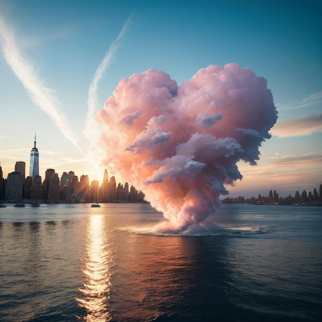 AI generated:  [hdr, film ], lifelike textures,
abstract expressionist painting of (a red heart in the clouds ove...