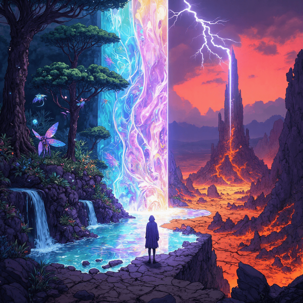 AI generated: A shimmering, translucent wall of liquid-like energy rises from the ground, stretching endlessly int...
