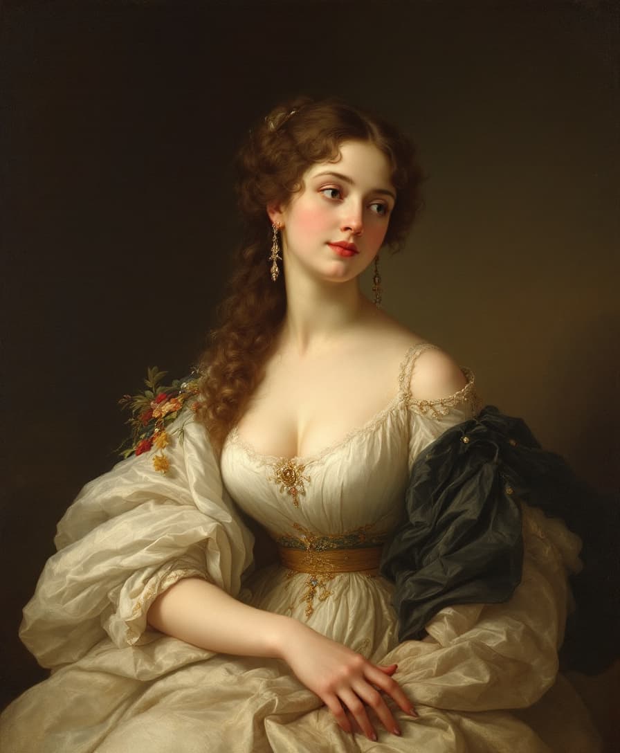 AI generated: Prompt: (Masterpiece), ((beautiful lady by Jacques-Louis David 1748-1825, neoclassical style lady in...