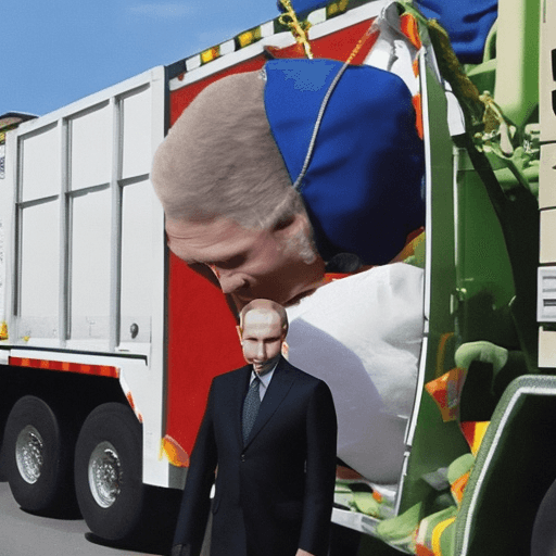 AI generated: A picture of Vladamir Putin being thrown into the back of a garbage-truck
