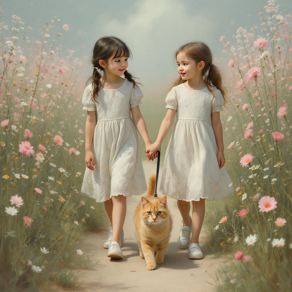 AI generated: Two young girls (ethnicity:1.1), (age:1.0), (detailed clothing:1.3), (accessories:1.2), (hair style:...