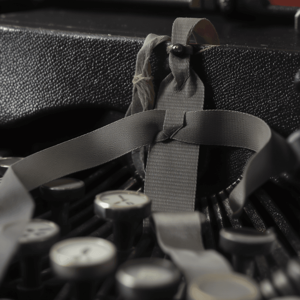 AI generated: 3D close-up of vintage typewriter ribbon spooling, texture-rich fibers --v 7 --style mechanical retr...
