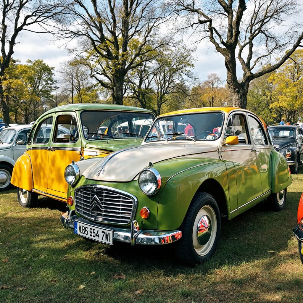 AI generated: I would like to create one image where appear two Citroen Dyane one 3/4 front and the other 3/4 back...