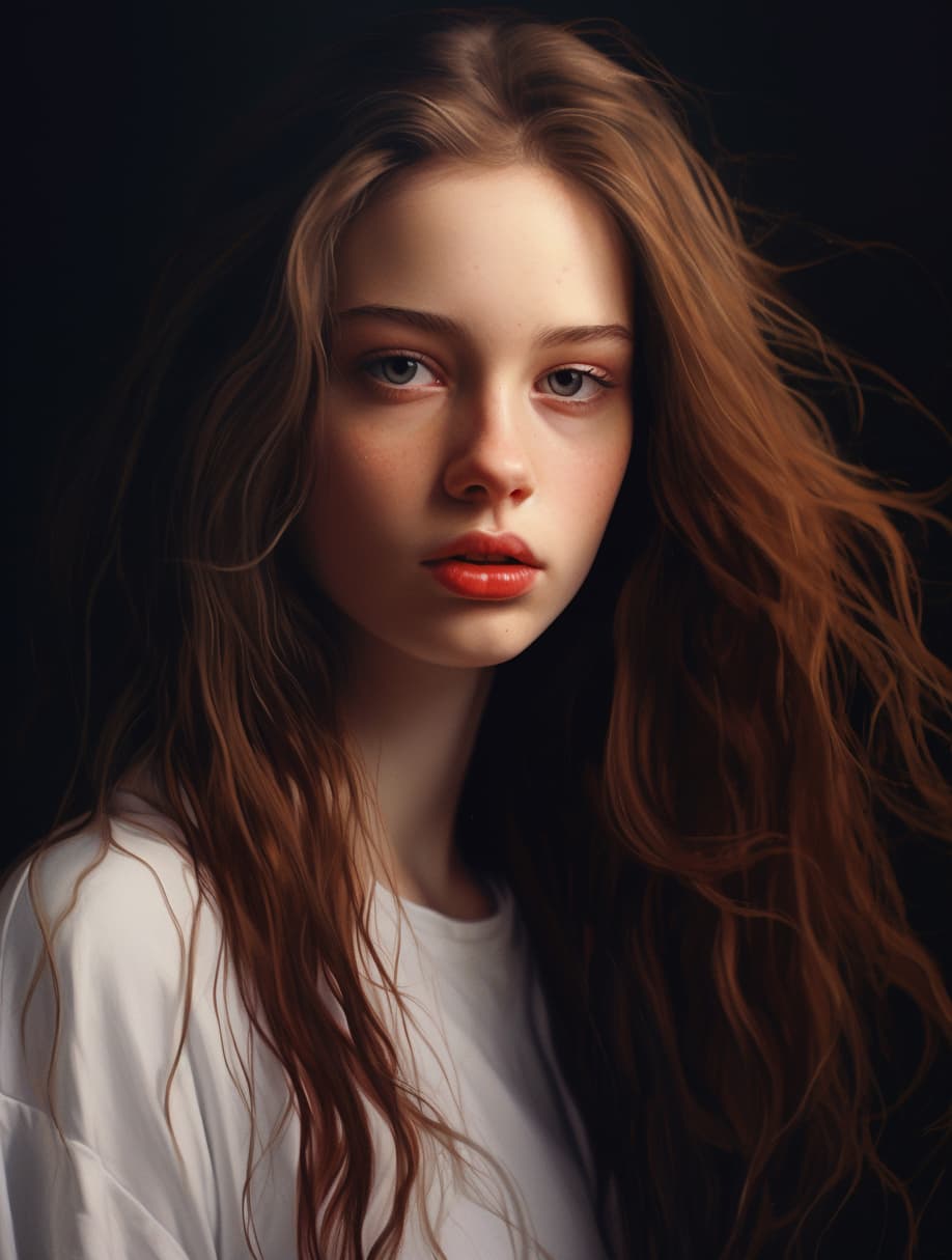 AI generated: a close up of a person with long hair, a picture, inspired by irakli nadar, tumblr, portrait sophie ...