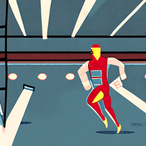 AI generated: An image of an athlete running on a track, competing with himself, in marvel cartoon style