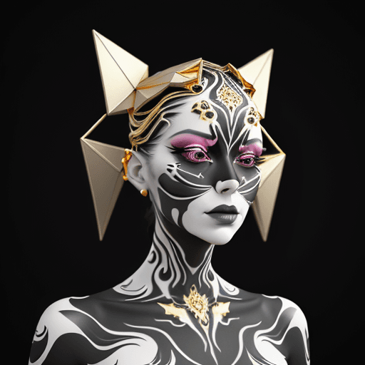 AI generated: portrait of a woman, body art, black, pink, white, abstraction, sculpted, shading, bold, 3D, UHD, fr...