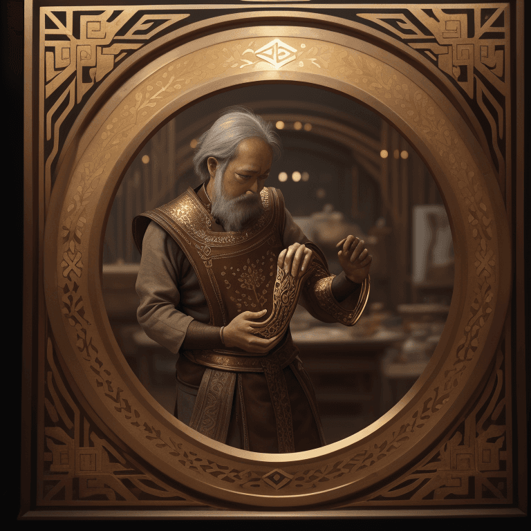 AI generated: Gold silver iron inlay work, heard,  photographic cinematic