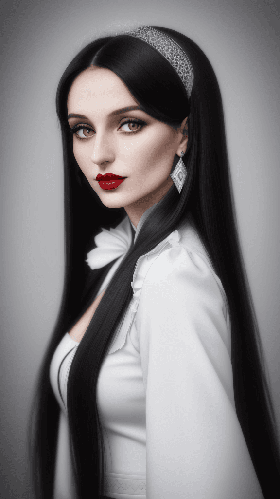 AI generated: arafed woman with long hair and white lipstick posing for a picture, ekaterina, profile image, red l...