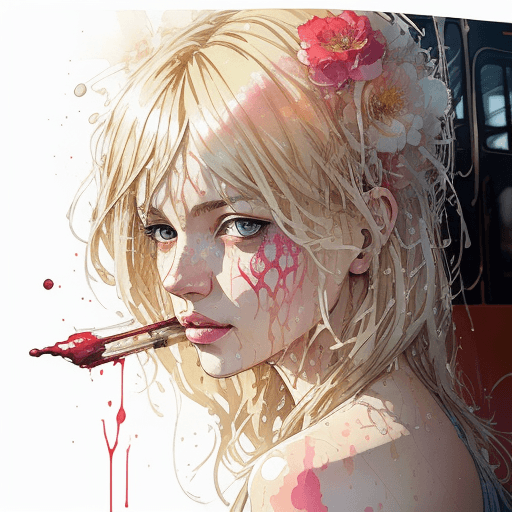 AI generated: redshift style Routemaster, Dripping and Splashing Watercolor, Flower, intricate details pretty blon...