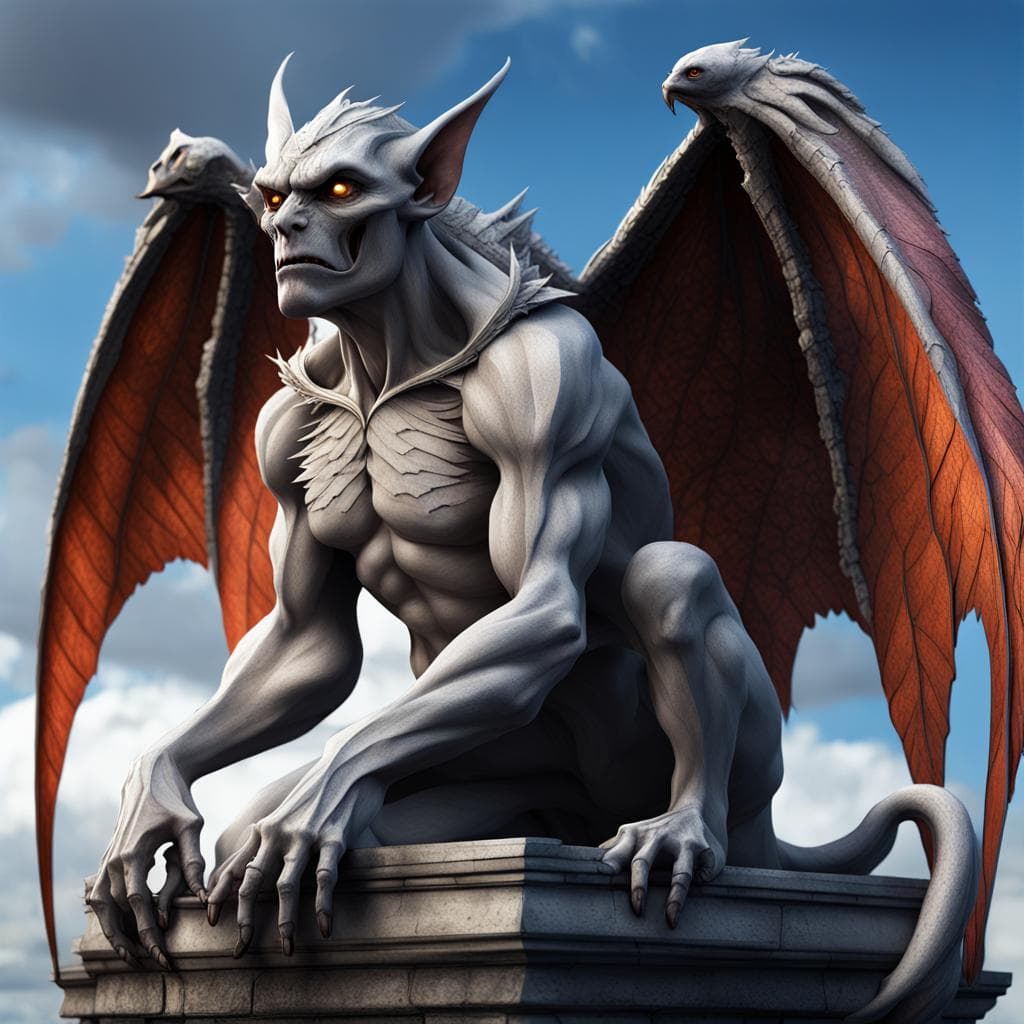 AI generated: Hyper-detailed Gargoyle with large wings, strong, gorgeous, dark Gothic creative, expressive, detail...