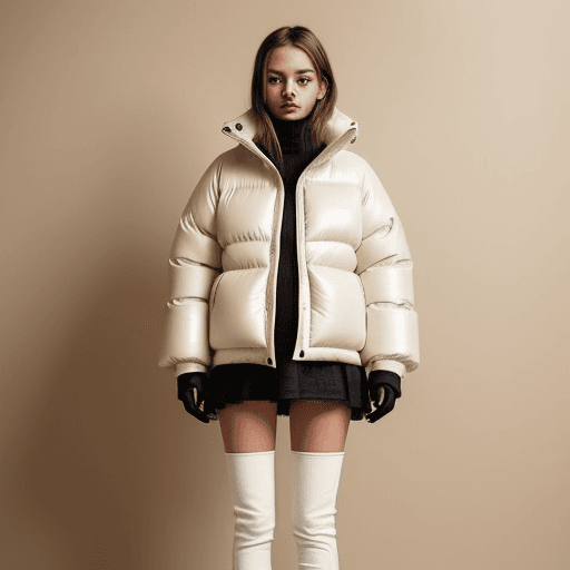AI generated: The woman in the photo is standing against a beige background, a Tumblr personality. Her outfit cons...