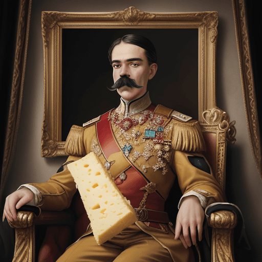 AI generated: The image is old oil painting style features a younger man, with a mustache,  He is a king, giving t...