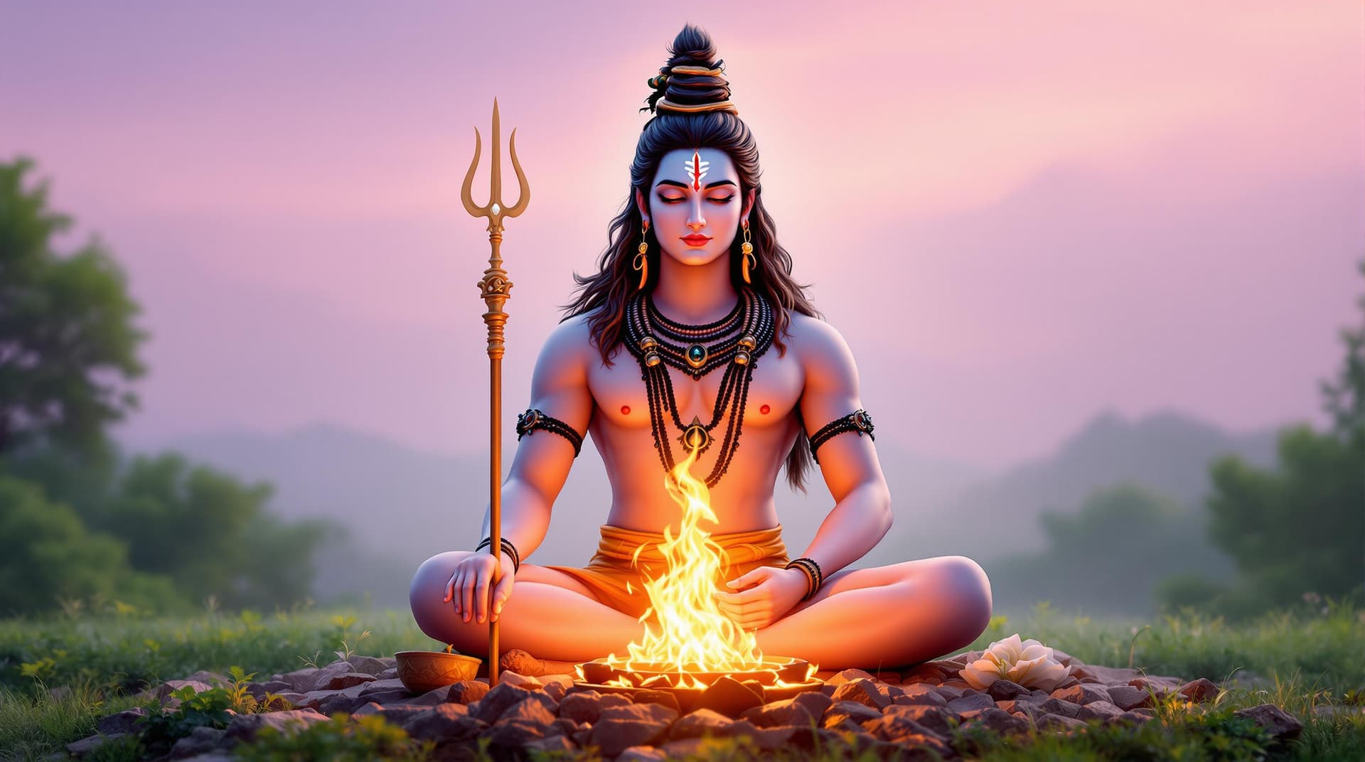 AI generated: "Generate an image of Lord Shiva performing a yagna (fire ritual), with the sacred flames radiating ...