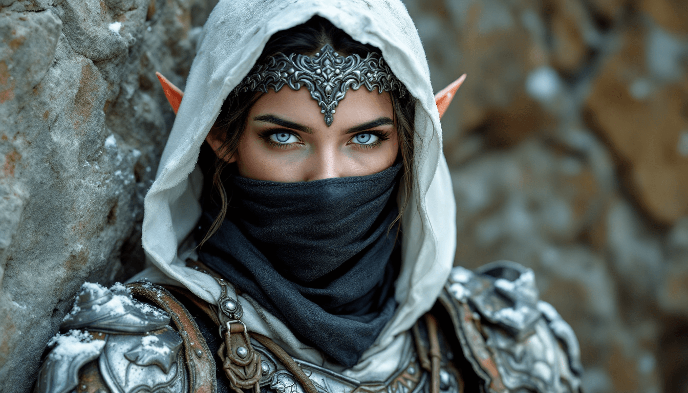 AI generated: female warrior, young adult, likely Middle Eastern, wearing intricate, dark-gray metal armor with br...