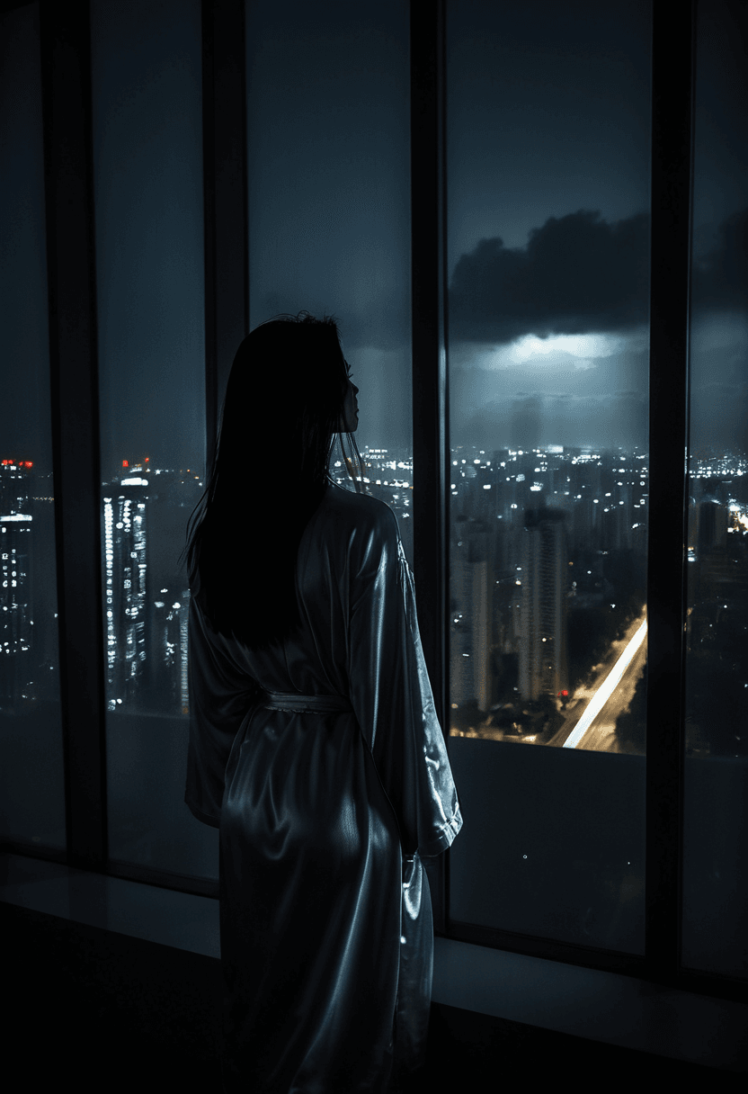 AI generated: This is a photograph of a large floor to ceiling window within an apartment in a city skyscraper at ...