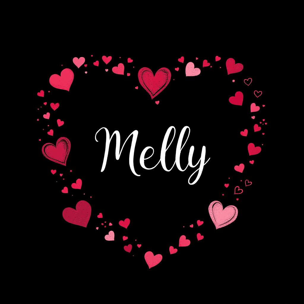 AI generated: valentine's themed with a black background and a text in middle saying "Melly"