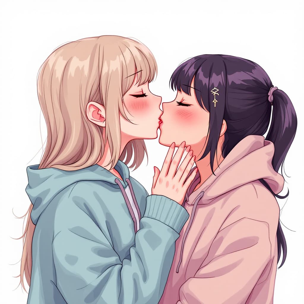 AI generated: Girls kissing with the tounge