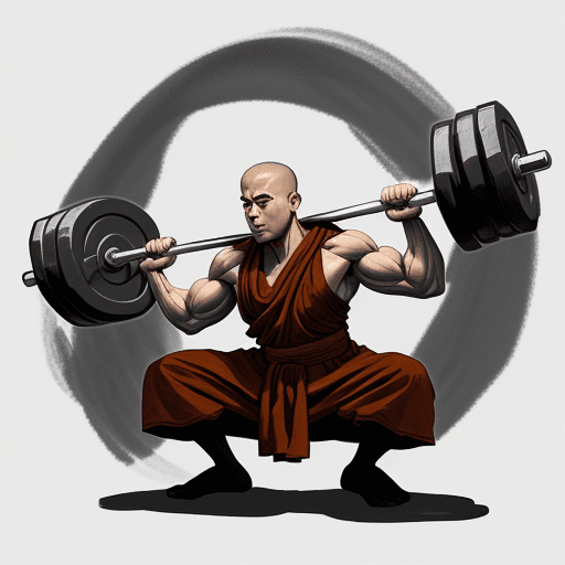 AI generated: create an cartoonish charcoal image of a monk lifting weights using just outlines