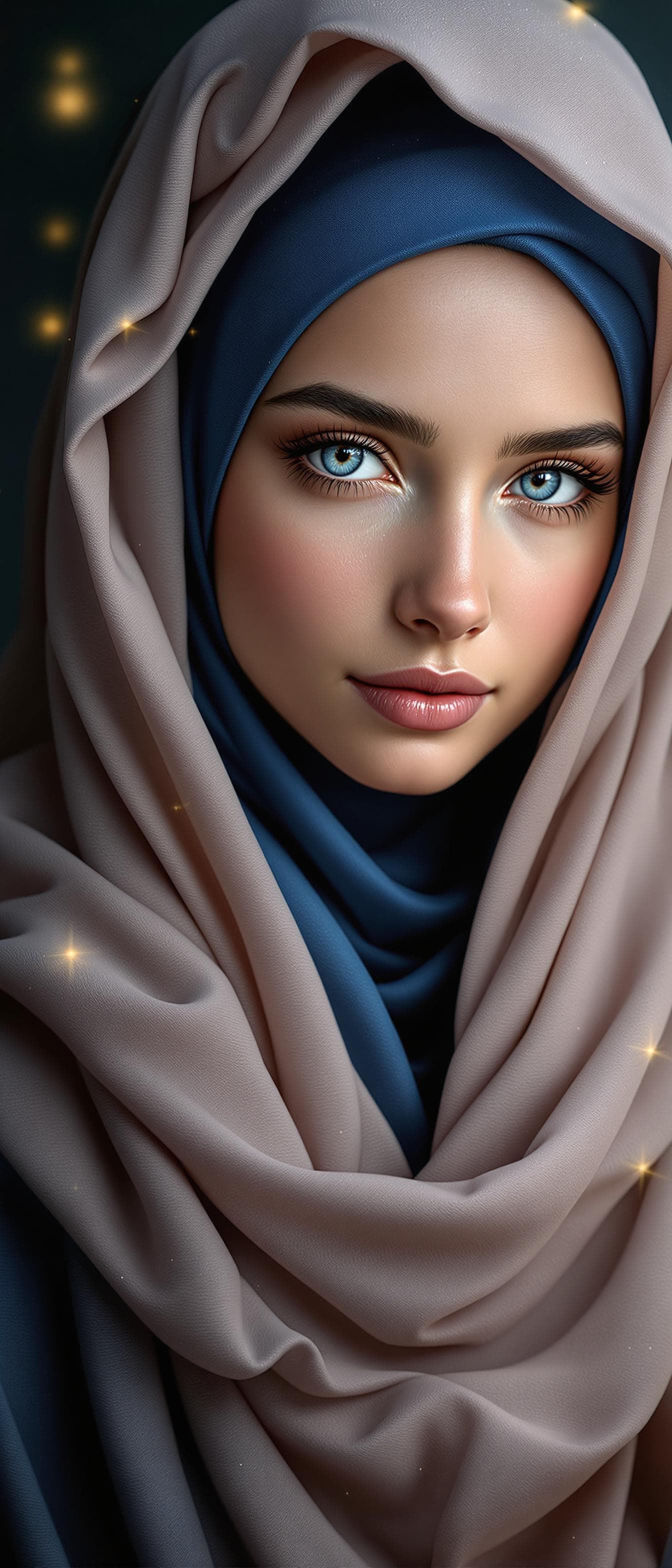 AI generated: best quality, masterpiece, (realistic:1.2), luminate, beautiful muslim, hijab, twirling hijab, robe,...