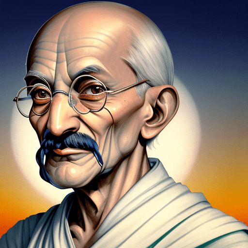 AI generated: Un retrato idealizado de mahatma gandhi, que muestre su firmeza, el retrato debe ser en colores amba...