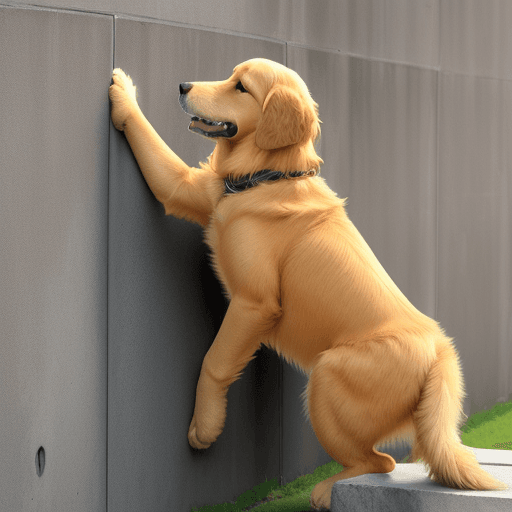 AI generated: I want a golden retriever that climbs the wall