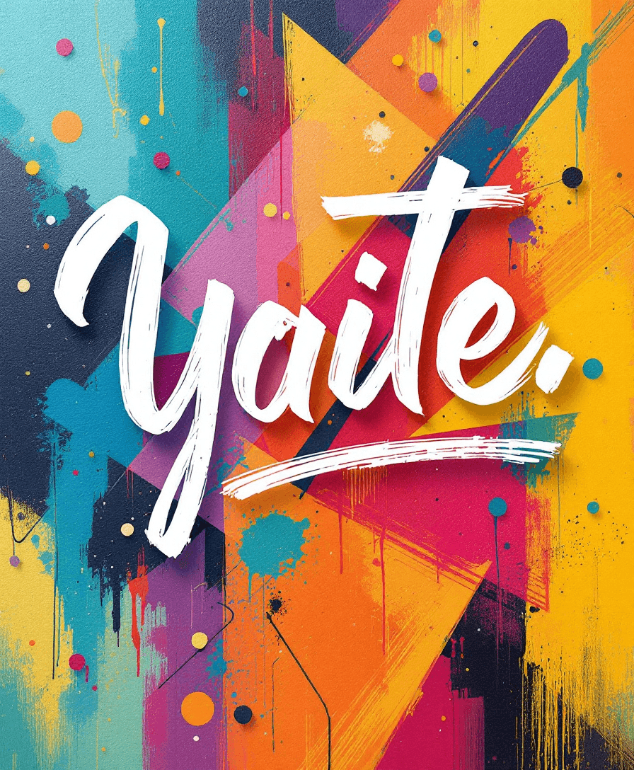 AI generated: lettering, white color paint, canvas texture, geometric vibrant colorful background --ar 9:16 --styl...