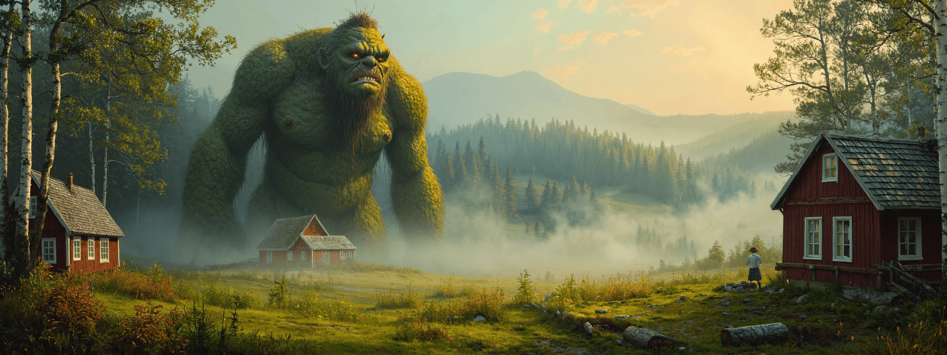 AI generated:  Dark fantasy oil painting inspired by traditional Nordic folklore and the style of 19th-century Sca...