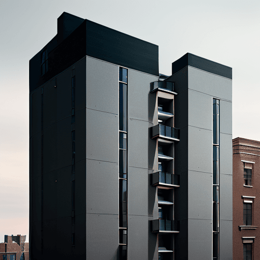 AI generated: High resolution photography of an architectural project of a residential building with 5 floors with...