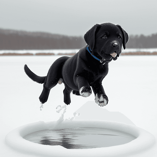 AI generated: Labrador puppies swimming in the snow, tumbling and playing