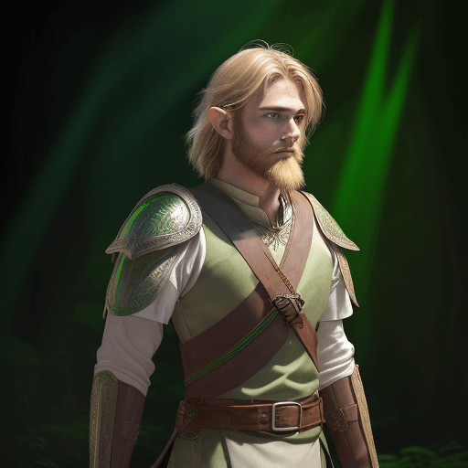 AI generated: high detailed professional upper body photo of a young half-elf archer with shaggy blonde beard and ...
